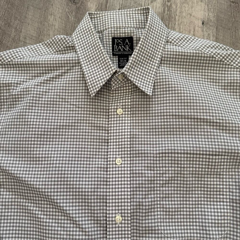 Jos. A. Bank Travelers Collection Shirt 16.5 - 36 Slim 100% Cotton Check